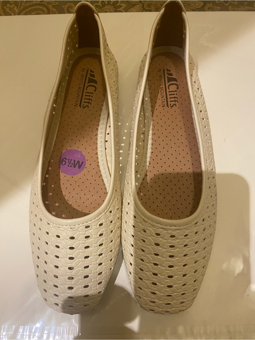 White Mountain Cream Perforated Slip-On Flats